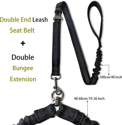 360° No Tangle Double Dog Leash, 2-In-1 Bungee Seatbelt Leash | 360°Tangle Free Coupler, Dual Padded Handles, Shock Bungee Buffer,Adjustable Fits M & L Dogs for Walking & Car Travel