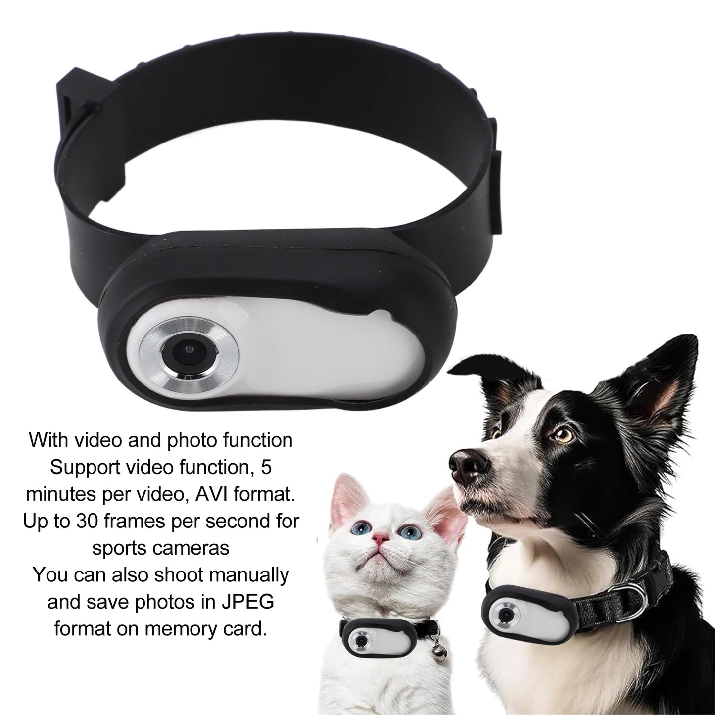 Pet Collar Camera Lightweight Support Memory Card LCD Display HD 1080P Pet Action Camera USB Rechargeable for Indoor Outdoor