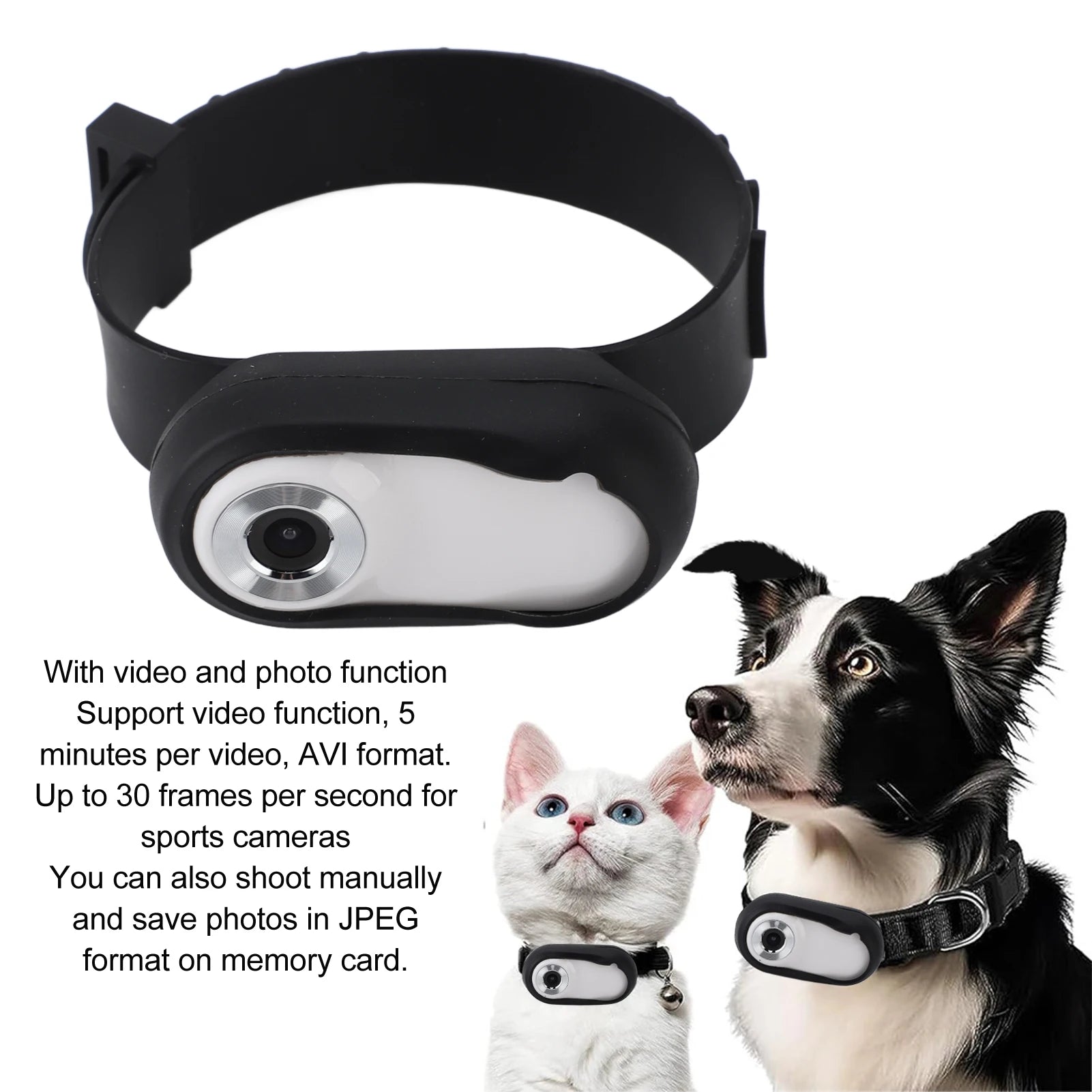 Pet Collar Camera Lightweight Support Memory Card LCD Display HD 1080P Pet Action Camera USB Rechargeable for Indoor Outdoor